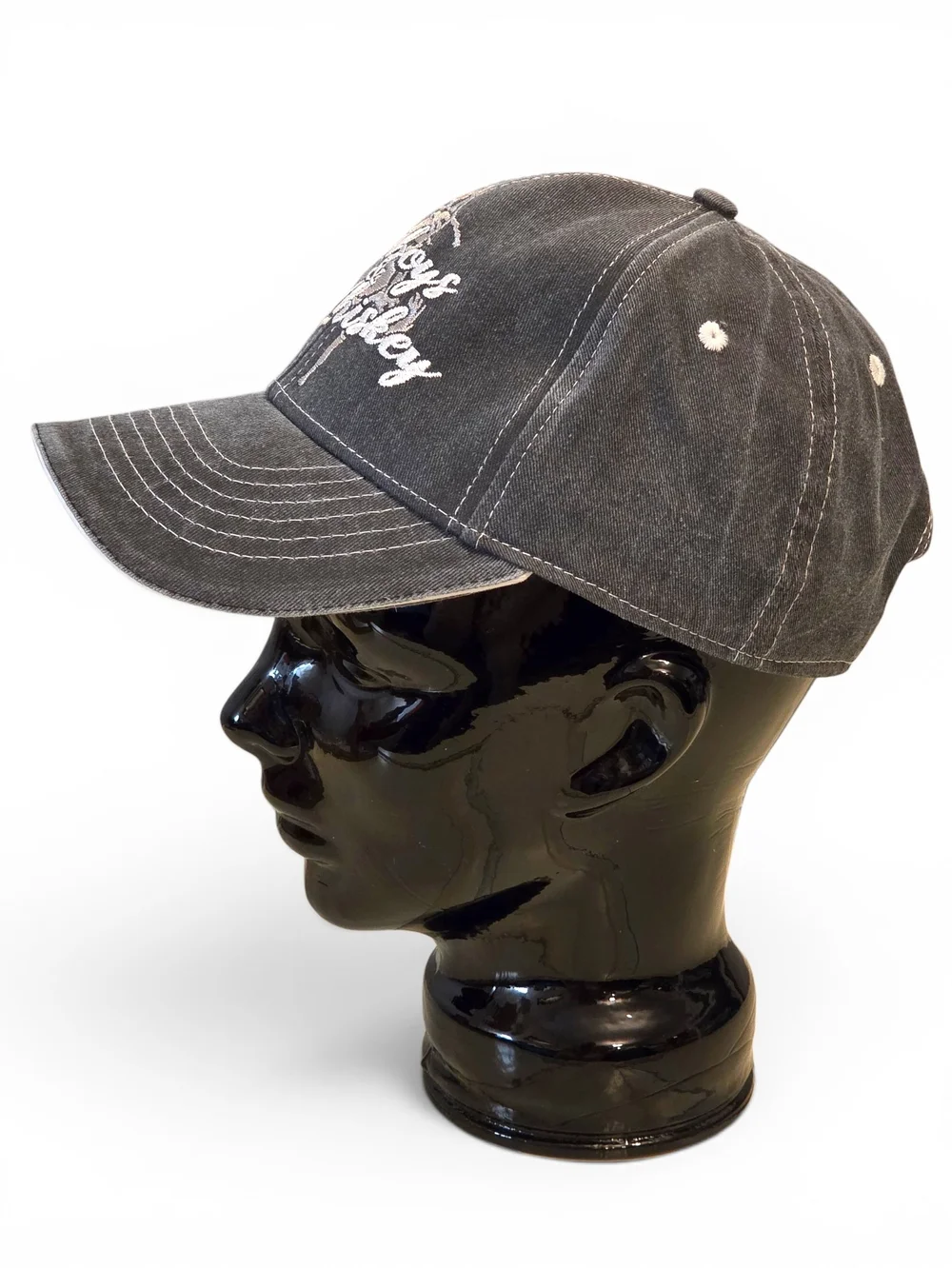 Cowgirl Hardware Cowboys & Whiskey Gray Distressed Denim Snapback Baseball Hat